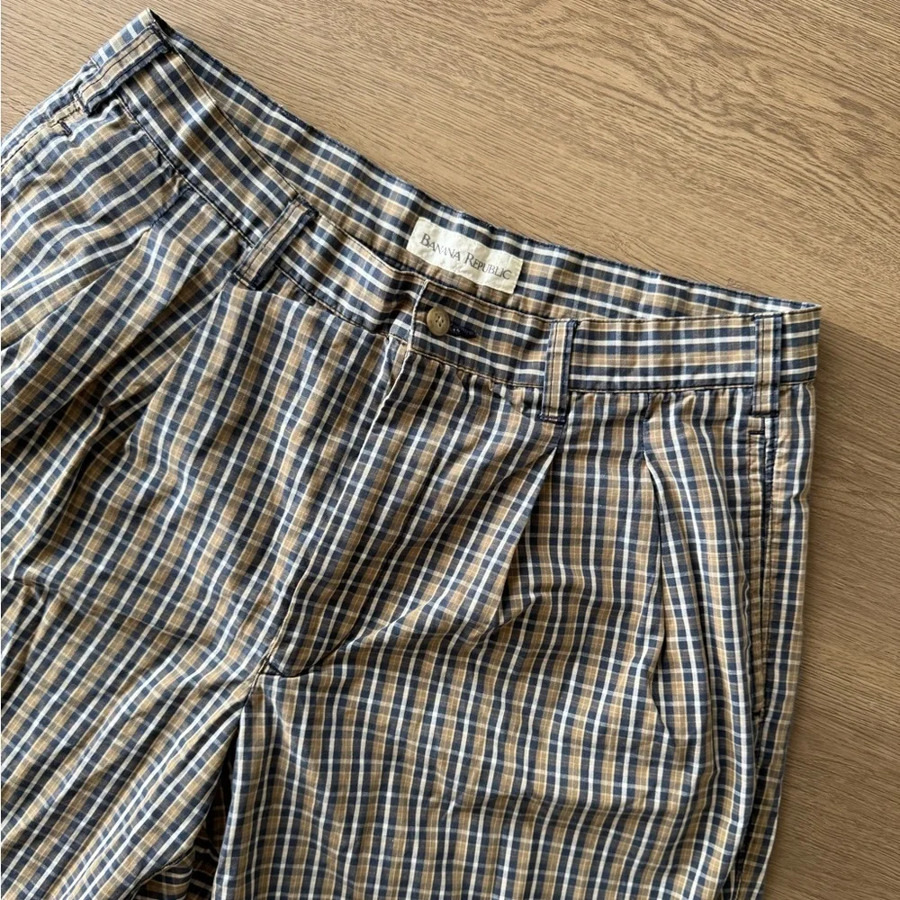 Vintage Banana Republic 100% Cotton Men's Checkered Plaid Shorts Size 33